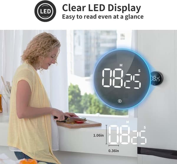 Digital æggetimer med stopur - Køkkentimer - LED sort silver