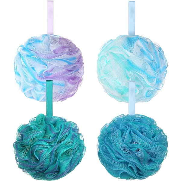 Duschpuff Loofah 75g/st Extra Stora Duschpuffar Duschsvamp Dusch Scrunchie Kroppspuff Dusch, Set med 4, Blomfärg