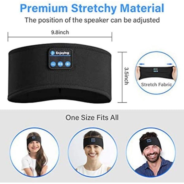 Trådløse hodetelefoner bluetooth 5.0 sovehodetelefoner sportshodetelefoner sovehodetelefoner sports pannebånd øyemaske hodetelefoner oss 1. black