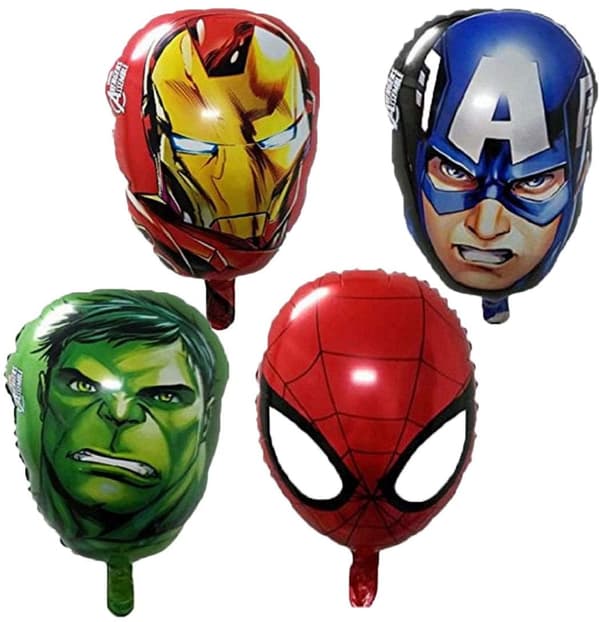Superhelte aluminiumsballon Marvel Spider Man, Iron Man, Captain America, Hulk 4 sæt op set up No,
