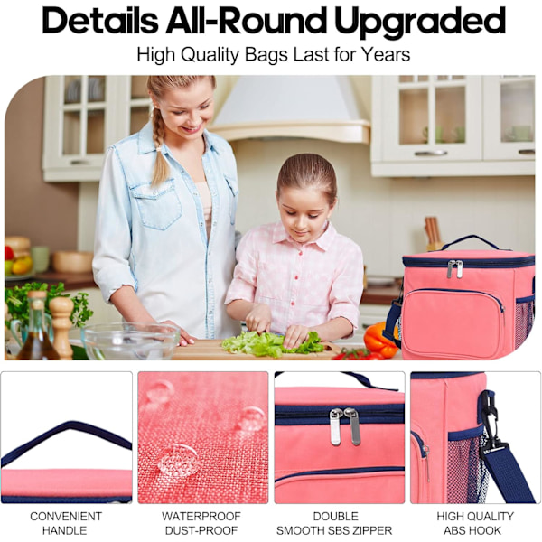 Lunchväska Arbete Termisk Lunchväska Stor Dubbel Fack Matväska för Män Barn Vuxna Kvinnor Picknick Camping Skola Lunch Kylväskor{ee} Pink