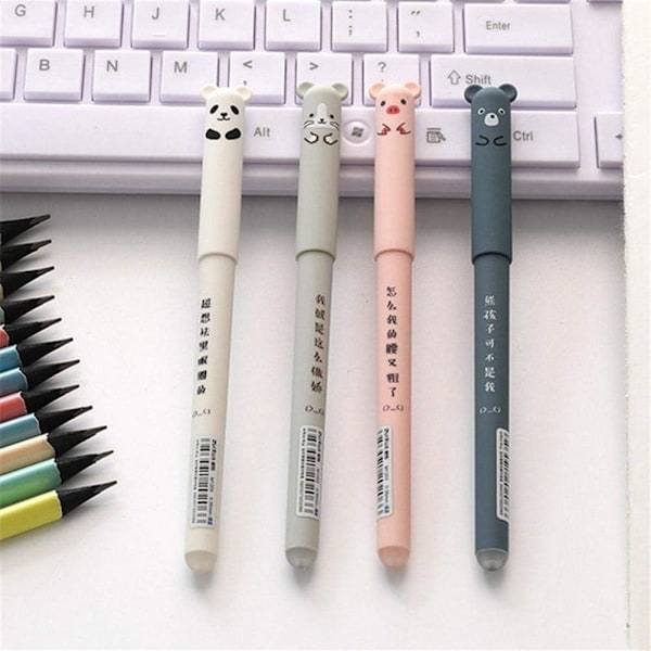 4 stk. Gelpen 0,35 mm Sort Blæk Dyr Gelpen Sletbar Gris Panda Mus Bjørn Pen Kawaii Pen til Skole Kontor Papirvarer Studerende