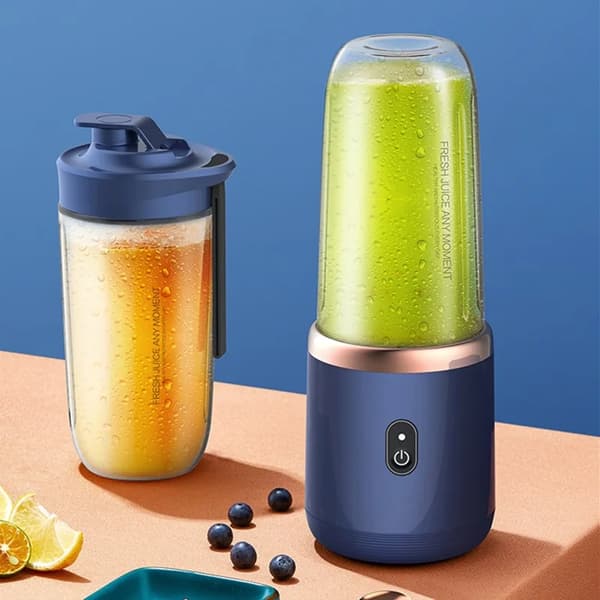 (ee)6 Smoothie mixer Blender automatisk lille elektrisk juicer blue double cup
