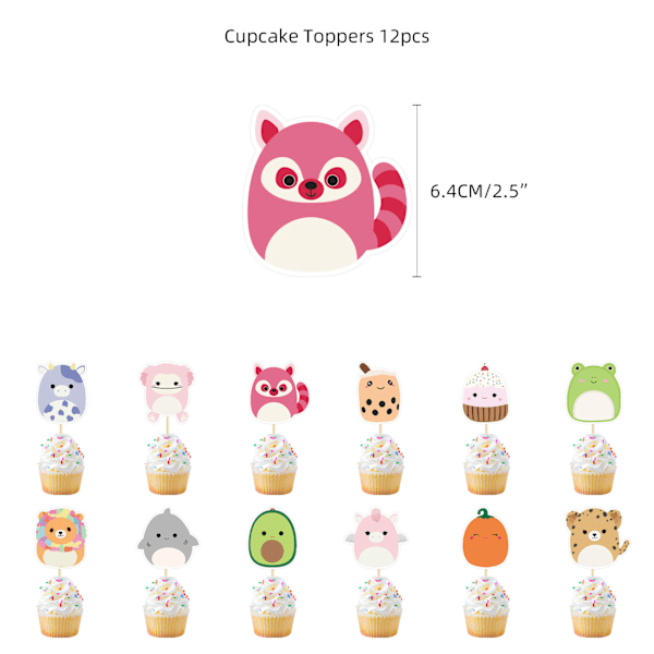 Squishmallows-teemainen syntymäpäiväjuhlien koristelu taustakulissi kakkukortti sarjakuvapallo kirje piirrä{EE}