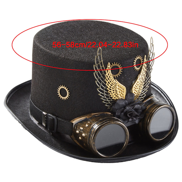 Motehatt i steampunk-stil, Halloween-hatt med tannhjulvinger og briller, forestillingshatt, topphatt til maskeradeball