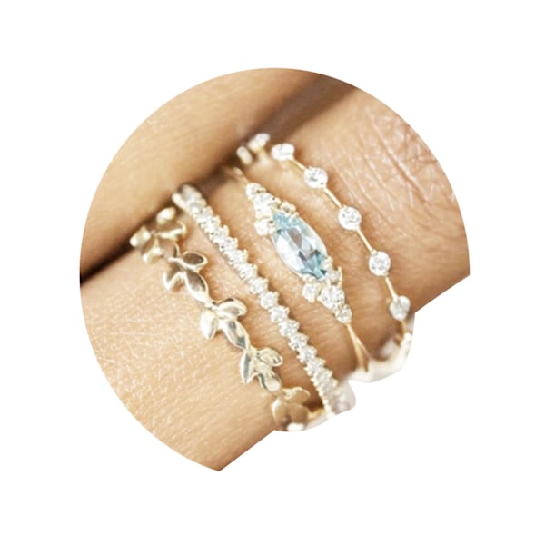 4-pakke Dameringer med Rhinestone, Mote Zirkon Blomster Legering Sirkel Smykker Gave US 8