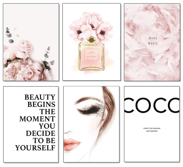 Sæt med 6 elegante vægplakater til stuen, UDEN RAMME! A4-format til soveværelset - Coco Rose mønster W2