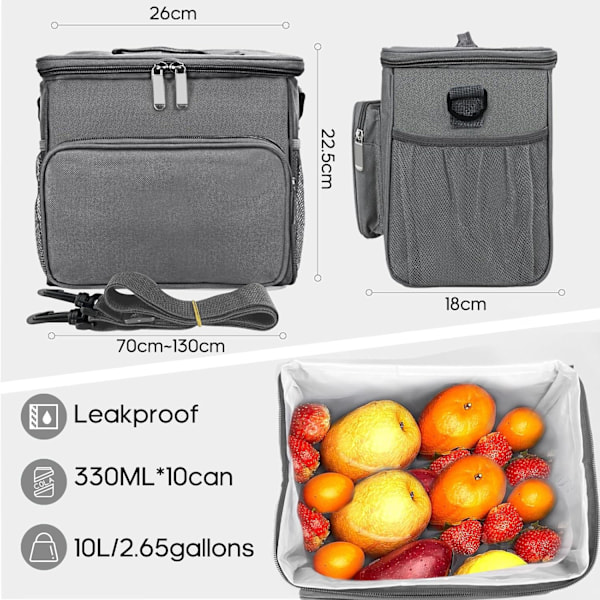 Lunchväska Arbete Termisk Lunchväska Stor Dubbel Fack Matväska för Män Barn Vuxna Kvinnor Picknick Camping Skola Lunch Kylväskor{ee} Gray