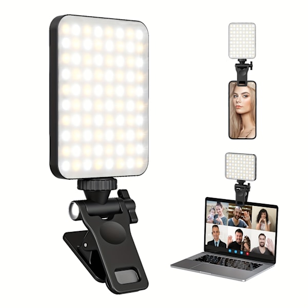 RadiantGlow Ladattava Selfie-valo - Parannettu Clip-on Täytevalo puhelimelle, kannettavalle tietokoneelle ja tabletille - Säädettävä kirkkaus videoneuvotteluihin{EE}