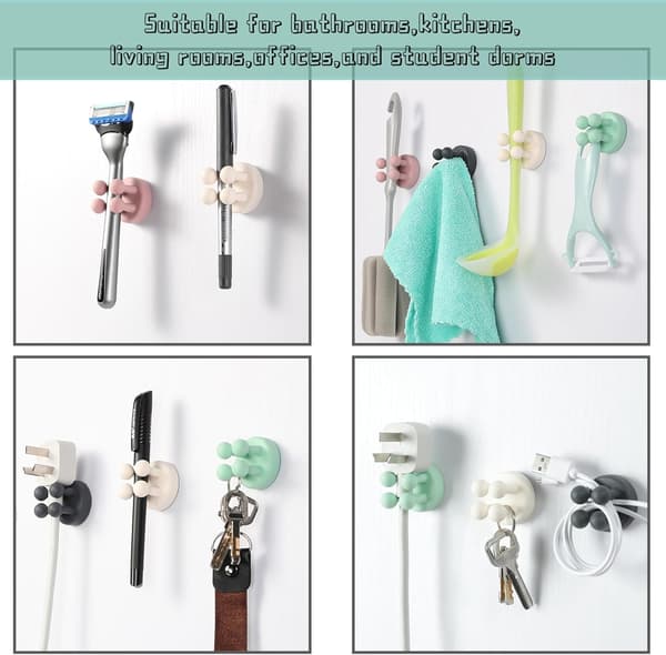 Silicone Toothbrush Holder 6 Pcs Multifunction Hook Razor Holder Waterproof Self-Adhesive Wall Mounted Single Hook for Wall or Glass for Hanging White 4pcs