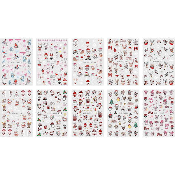 Jul Nagelstickers 10 Ark Nagelkonst Stickers Dekaler Självhäftande Nagelkonst Stickers Nageldekoration Nageltillbehör