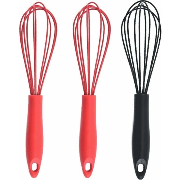 Silicone Whisk Stainless Steel Whisk Set of 3 Balloon Whisks Perfect for mixing 2 red + black