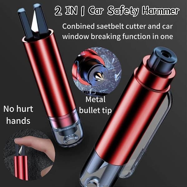 Safe Pro X Bilvindusknuser og sikkerhetsbeltekutter, 2-i-1 livreddende nødhammer Red