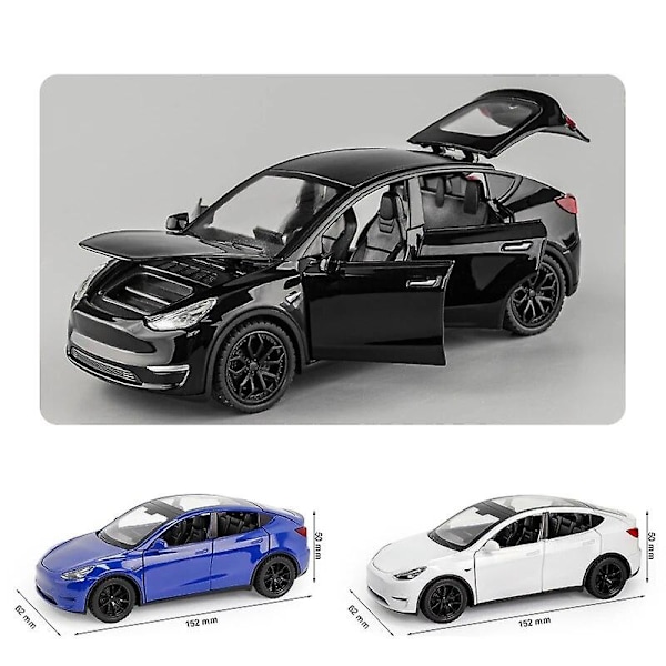 1/32 Tesla Model Y SUV Leksaksbilmodell Gjutna Metall Miniatyr Ljud & Ljus Drag tillbaka 1:32 Samlingspresent För Pojkar Barn Black