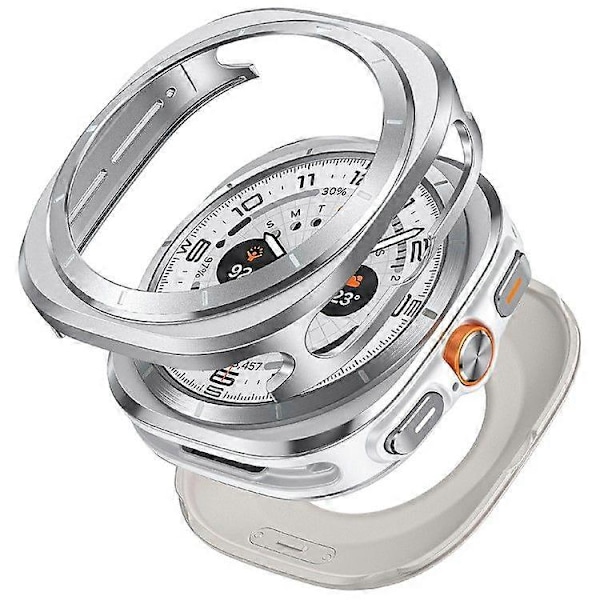 Skyddsfodral för Samsung Galaxy Watch Ultra 47mm, Klockram i aluminiumlegering PC{ee】 Silver White