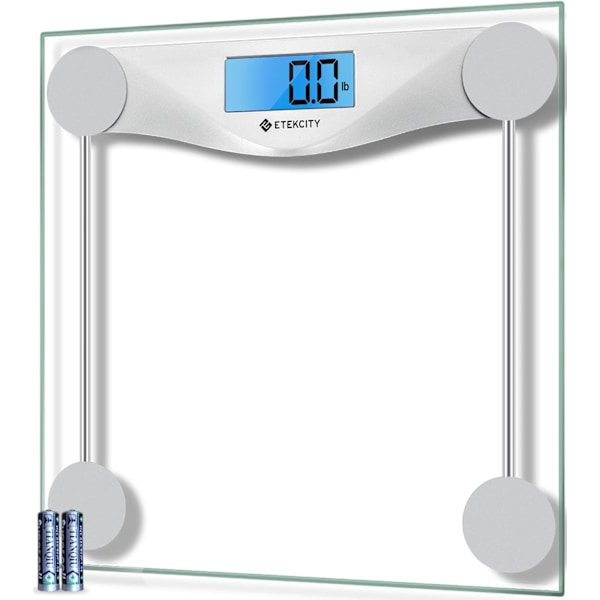 Badrumsvåg för kroppsvikt, Digital våg för personer, Noggrann & Stor LCD-bakgrundsbelyst display, 6 mm härdat glas, 400 lbs
