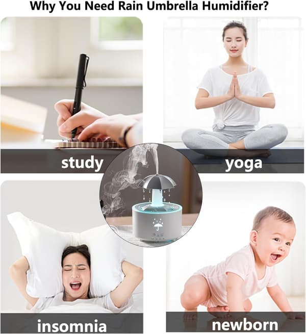 Ultralyd Luftfukter For Soverom Med 7 Farge LED-Lys Fjernkontroll Aromaterapi Diffuser Roterende Regndråpe Paraply Design Ideell Hjemmegave