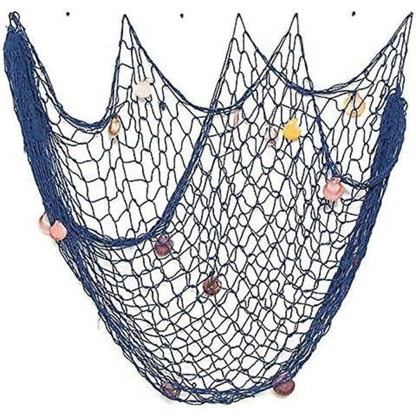 Dekorativt fiskenät, nautiskt Medelhavet Beach Style Väggdekor med snäckor För Sovrum Hem Party Dekoration (blå, 1m X 2m)