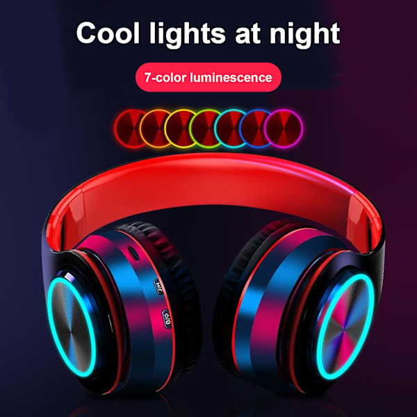 B39 Langattomat kuulokkeet, kokoontaitettavat, värikkäät hengitysvalot, tukevat TF-korttia, Bluetooth 5.0, stereo, raskas basso, pelikuulokkeet {ee} Red