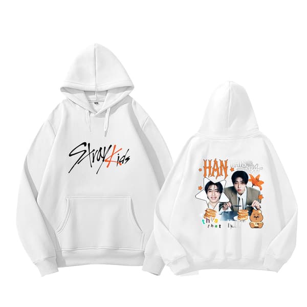 Hettegenser med tegneseriefigur Vinterfleecegenser Unisex D-Rabbit-White XXL