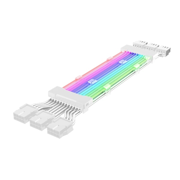 PC-Kabinett-PSU Forlengelse RGB Kabel 24Pin PCI-E GPU 8PinX2.8PinX3 Neon-Farge Linje ARGB Streamer-Overføringsadapter 5V3Pin Hvit White 24p