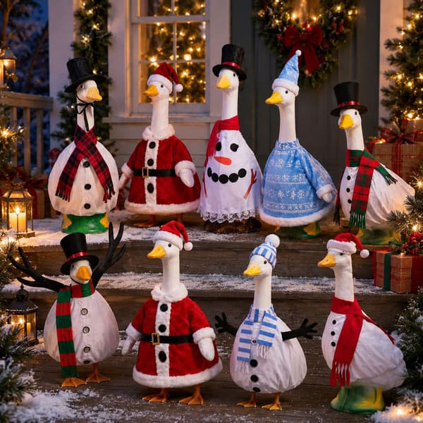 23 tommer jule-havefigur gås med ny vinterfrakke til veranda-julepynt Red socks with candy print