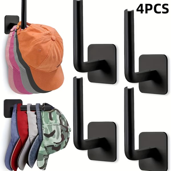 Punch Free Hat Opbevaringskrog Selvklæbende Plastik Bøjle Black 2pcs