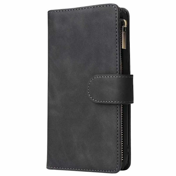 iPhone XR Multifunktionelt Pungcover med Lynlås og 8 Rum Black Svart