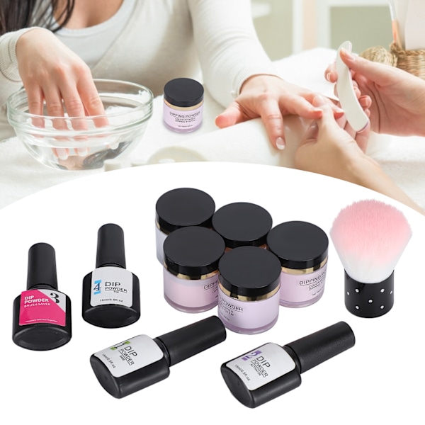 10 st Nageldippningspulver Set Nagelkonst Pulver Topp Baslack Gel Borste Manikyrverktyg (C Set){EE}