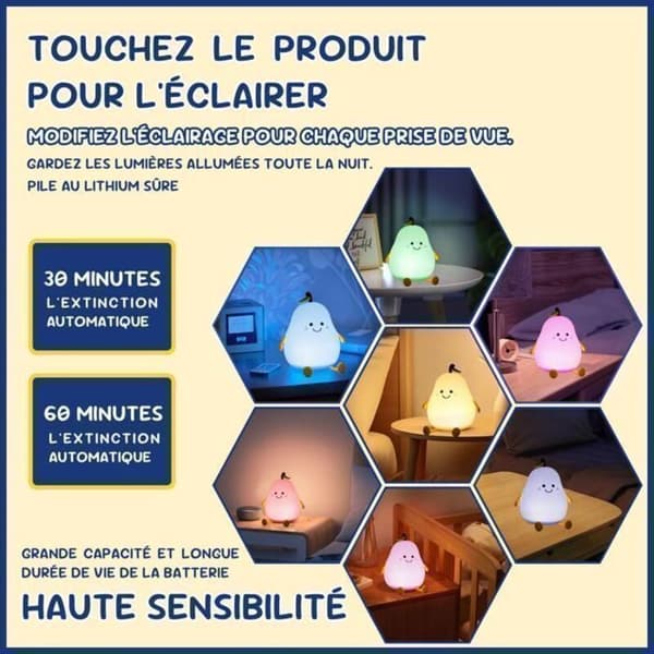 Genopladelig Babynatlampe - Silikone Touch Natlampe til Børn og Mødre - 7 LED-farver