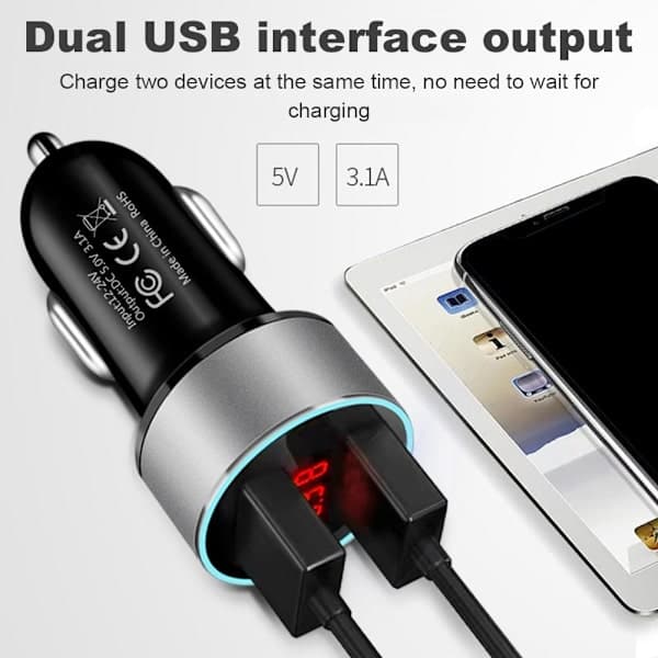 Biloplader cigarettænderstik splitterstik hurtigoplader 3.1A smart dobbelt USB-adapter Y3L7 rød One Size Red One size