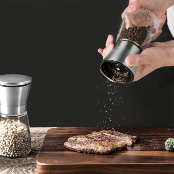 2-delt Urtekværn Krydderimølle Justerbar Grovhed Premium Rustfrit Stål 43,9x6,5 cm