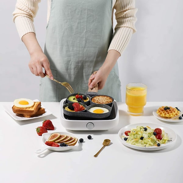 Non-stick stekpanna med 4 hål, pannkakspanna, stekägg, hamburgerpanna{EE}