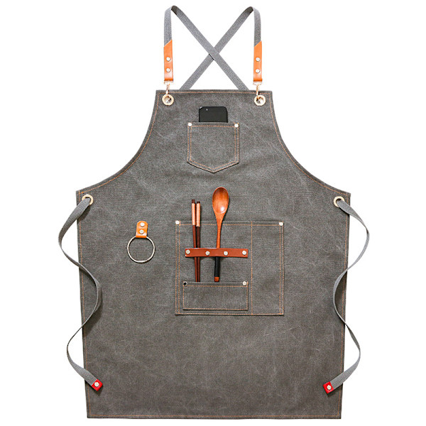 (Grey) High Quality Cowboy Apron with Pockets for Barber, Painter, Gardener, Barber for Women and Men