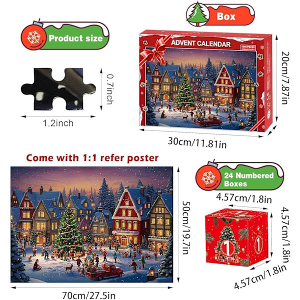 Adventskalender 2024 Julepuslespill for barn og voksne 24 rom 1008 brikker Nedtelling til jul for tenåringsjenter og -gutter