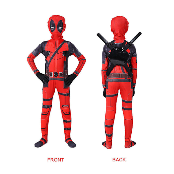 Deadpool Puku Cosplay Lasten Body Pojat Lastenpäivän Hienot Juhla-asut + miekat + laukku clothes + swords + bag 9-10 years (140cm)