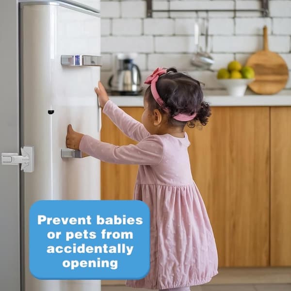 Refrigerator Lock for Child Safety, 4-Pack ABS Self-Adhesive Drill-Free Lock, 2 Black and 2 White for Single Door Refrigerators