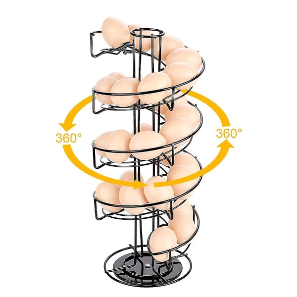 Äggdispenser, äggspiral i rostfritt stål, spiraldesign, förvaring av äggställ för ca. 30 - 36 ägg, svarta