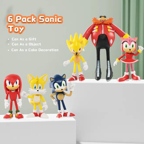 Sonic Actionfigurer, 8 cm høye, Sonic Leker, Sonic Actionfigur Samleobjekter (6-pakning)