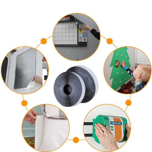 Velcro självhäftande 8 meter extra stark, dubbelsidig (svart)