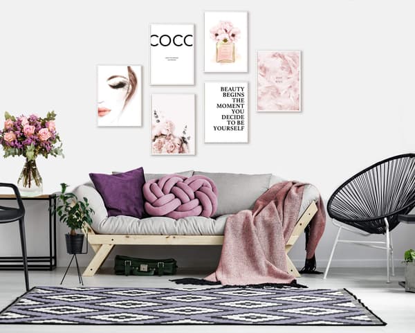 Sæt med 6 elegante vægplakater til stuen, UDEN RAMME! A4-format til soveværelset - Coco Rose mønster W2