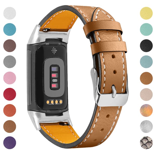Ekte lærreim for Fitbit Charge 5/6 kaffe