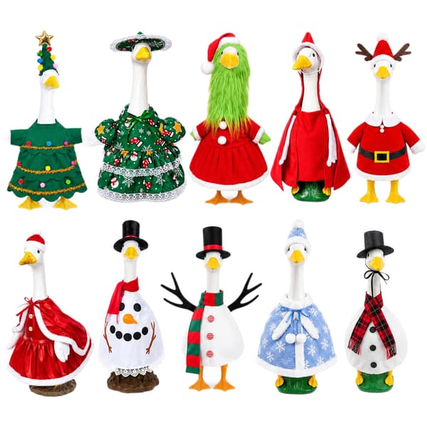 23 tommer jule-havefigur gås med ny vinterfrakke til veranda-julepynt Red socks with candy print