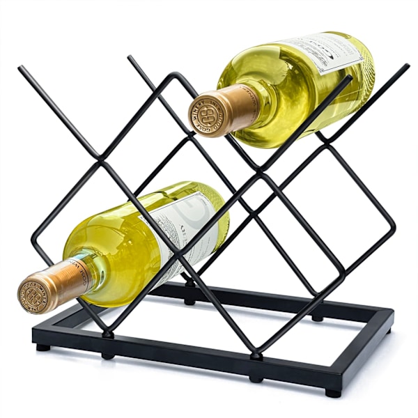 Vinreol til bordplade (5 flasker), Moderne sort metal vinflaskeholder til hjemmekøkkenbar, Bordvinreol til vinflaske