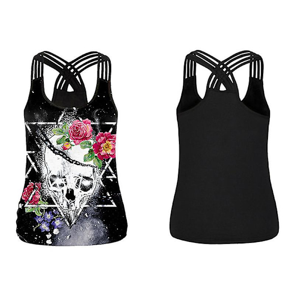 Tanktopp for kvinner Halloween 3D-trykk kryss skulderstropp Ny T-skjorte med rund hals vest stil 2 style 2 S