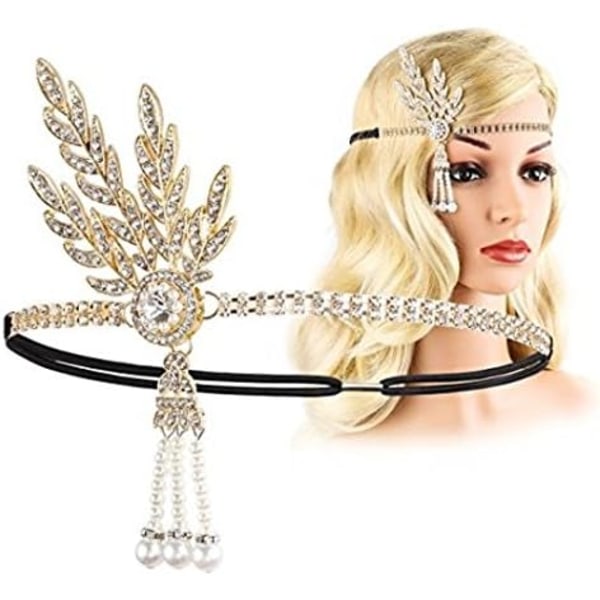 1920-talets pärlor blad huvudbonad pannband - Great Gatsby accessoarer för kvinnor, guldblad + strass