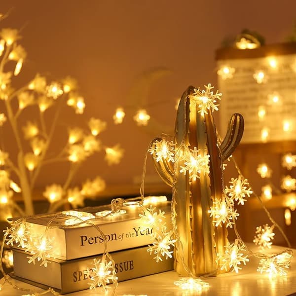 1,7 cm Snowflake LED Warm String Lights, 6 m 40 LED, USB/Battery Powered, Camping & Christmas Decoration 6m