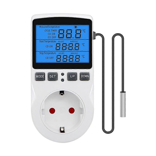 Digital Termostat, 230V Temperaturkontroller Uttag, 13A Timer med Sensor för Reptiler Växthus Hemmabryggning db EU