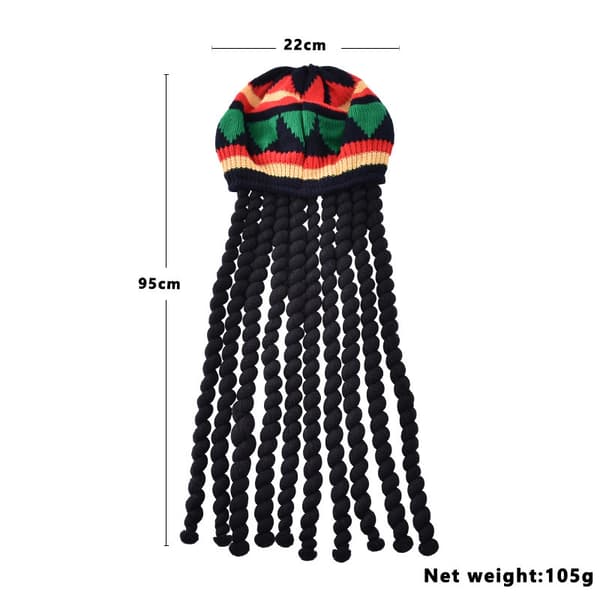 Rasta Dreadlock-mössa med flätor - Jamaicansk Reggae-keps - Cosplay Dreadlocks-mössa för Halloween-kostym