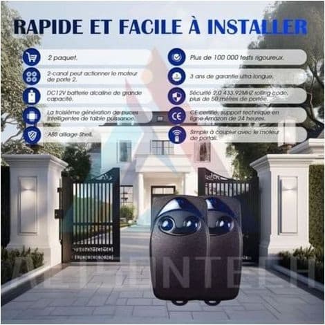 2 Flo2r-s 433,92 MHz 2-knapps elektriske garasjeportfjernkontroller, kompatible med Nice Remote TRIMEC garasjeportfjernkontroller